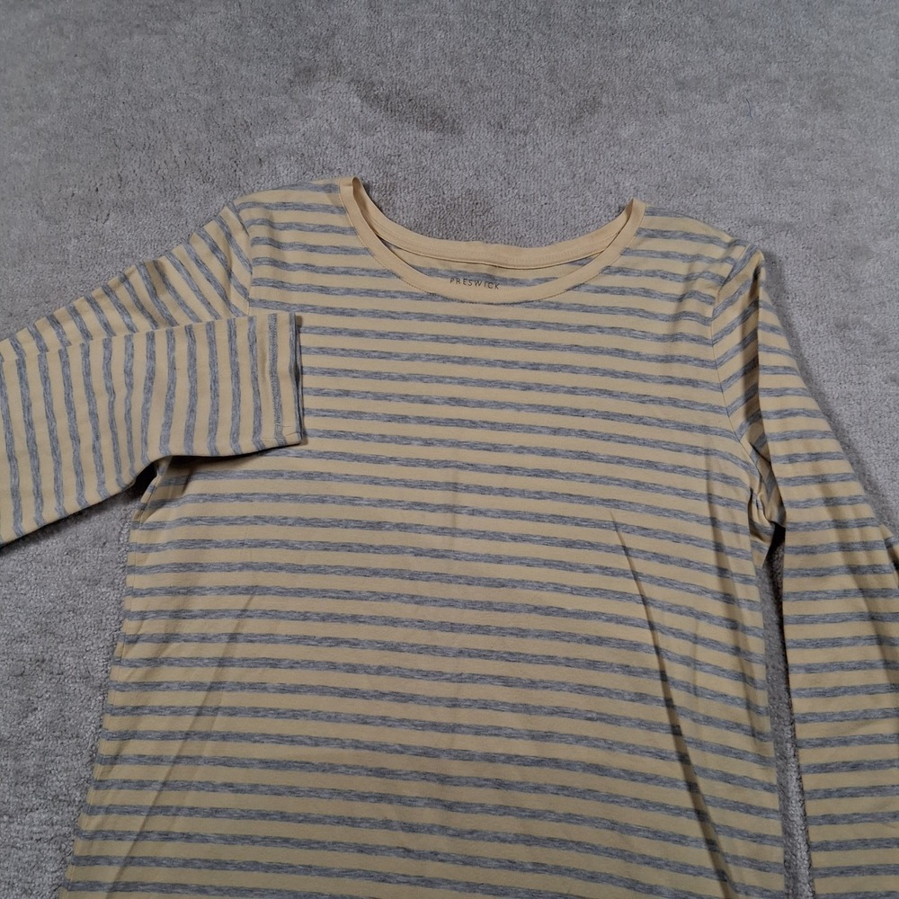 Preswick & Moore Shirt Womens S Yellow Gray Striped Long Sleeve Crew Neck Tee